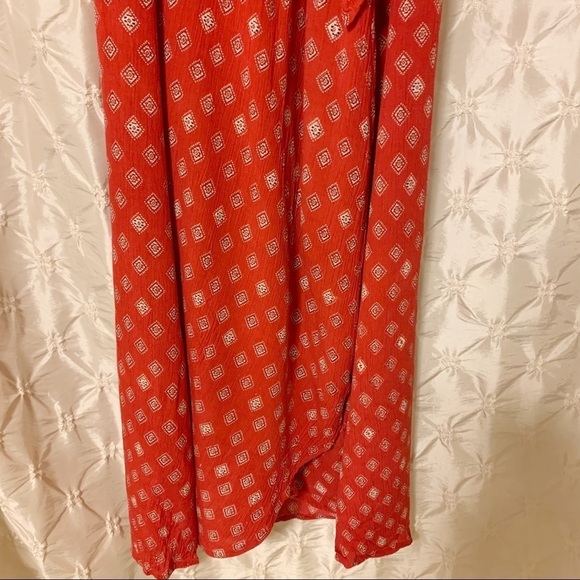 Band of Gypsies Wrap Red Maxi Dress Polka Dot Cold Shoulder - Picture 5 of 13
